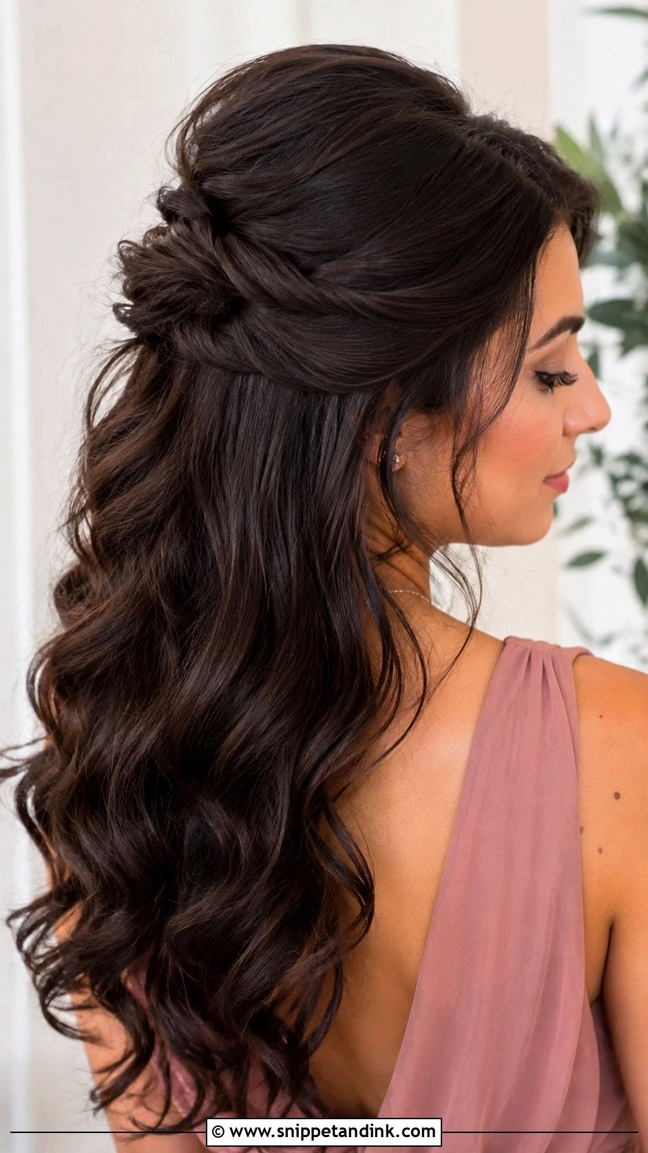 Half Up Bridesmaid Hairstyle For Dark Hair - Snippet and Ink - 20 Bridesmaid Hairstyles Dark Hair