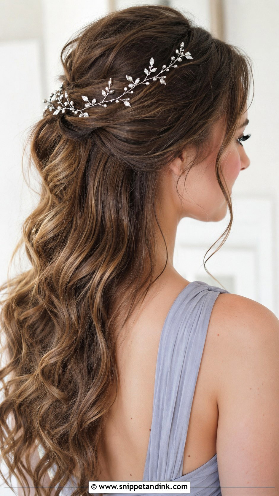 Half Up Bridesmaid Hairstyle With A Hair Vine - Snippet and Ink - 20 Bridesmaid Hairstyles Half Up