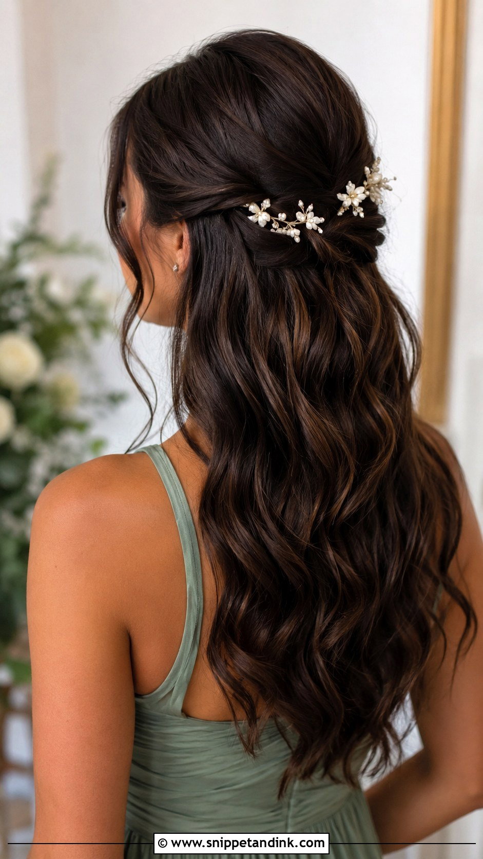 Half Up Bridesmaid Hairstyle With Flower Pins - Snippet and Ink - 20 Bridesmaid Hairstyles Half Up