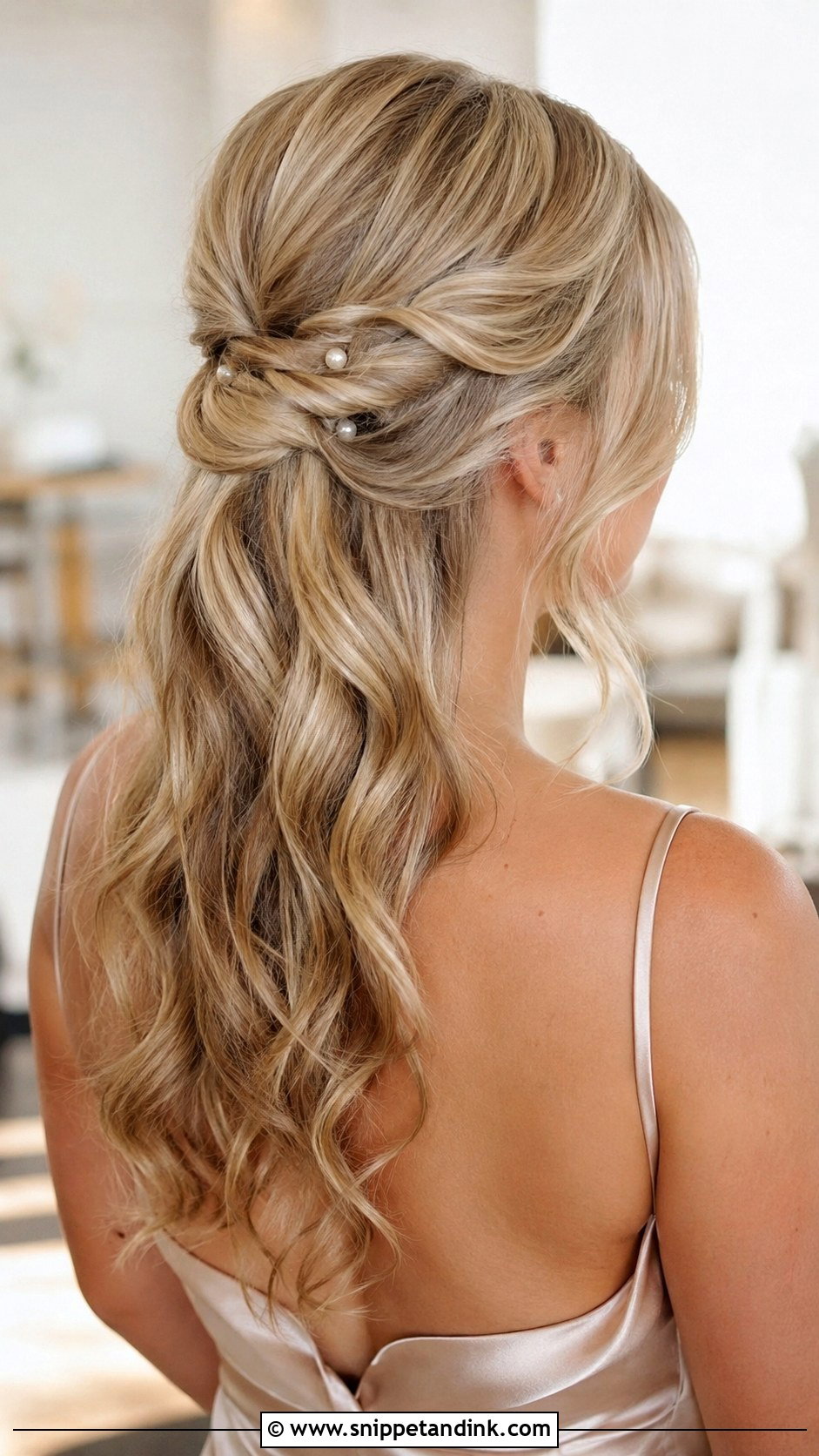 Half Up Bridesmaid Hairstyle With Pearl Pins - Snippet and Ink - 20 Bridesmaid Hairstyles Half Up