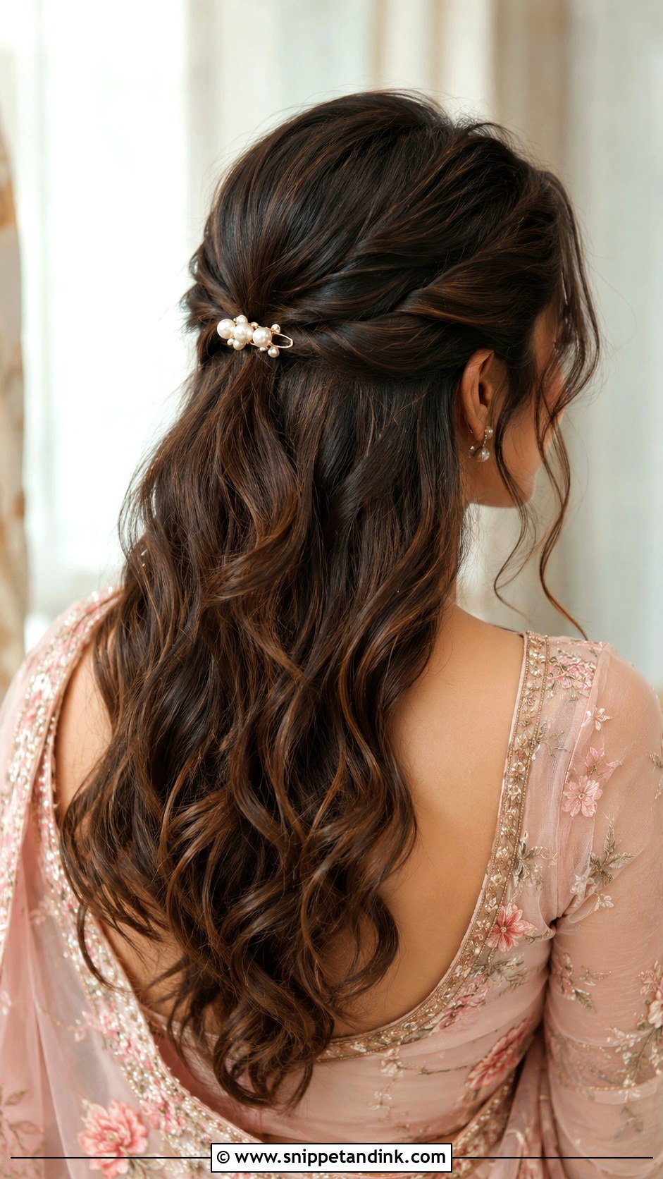 Half Up Bridesmaid Hairstyle for Saree - Snippet and Ink - 25 Bridesmaid Hairstyles for Saree