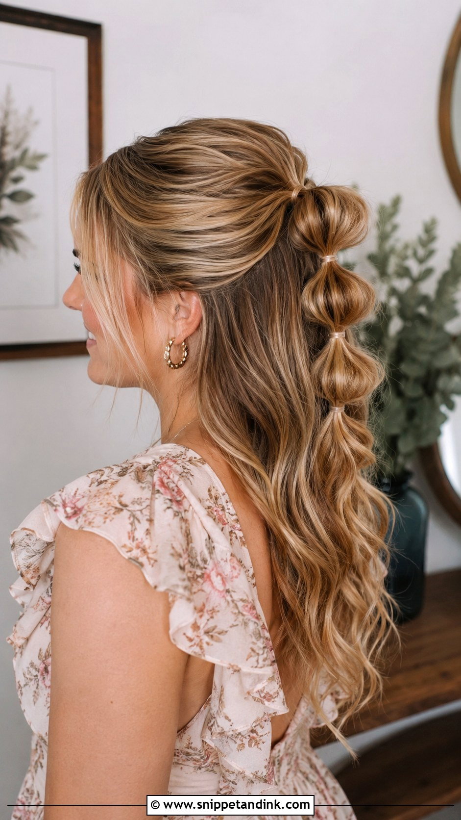 Half Up Bubble Ponytail - Snippet and Ink - 25 Wedding Guest Hair Down Ideas
