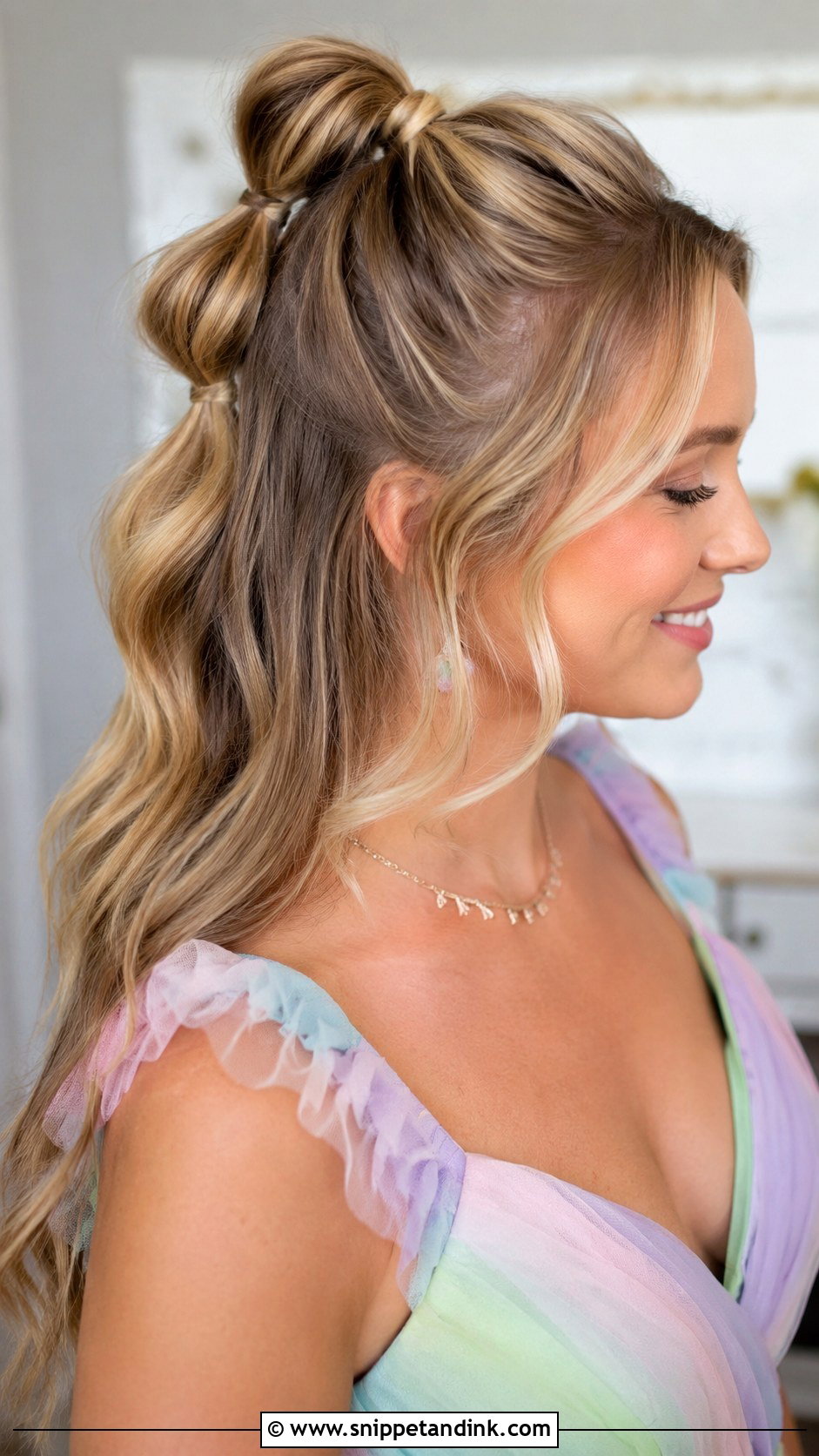 Half Up Bubble Ponytail - Snippet and Ink - 20 Medium Length Wedding Guest Hair Ideas
