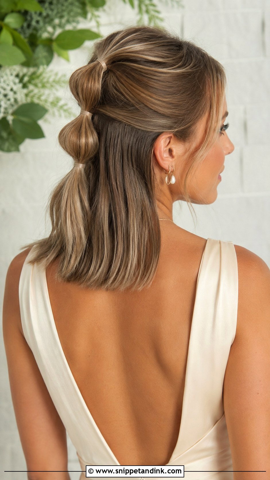 Half Up Bubble Ponytail - Snippet and Ink - 20 Simple Shoulder Length Medium Half-Up Wedding Guest Hairstyles