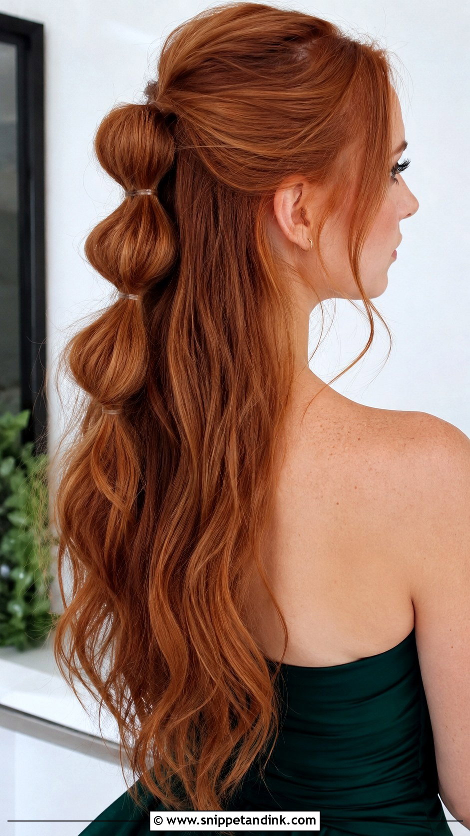 Half Up Bubble Ponytail For Long Hair - Snippet and Ink - 20 Half-Up Wedding Guest Hairstyles for Long Hair