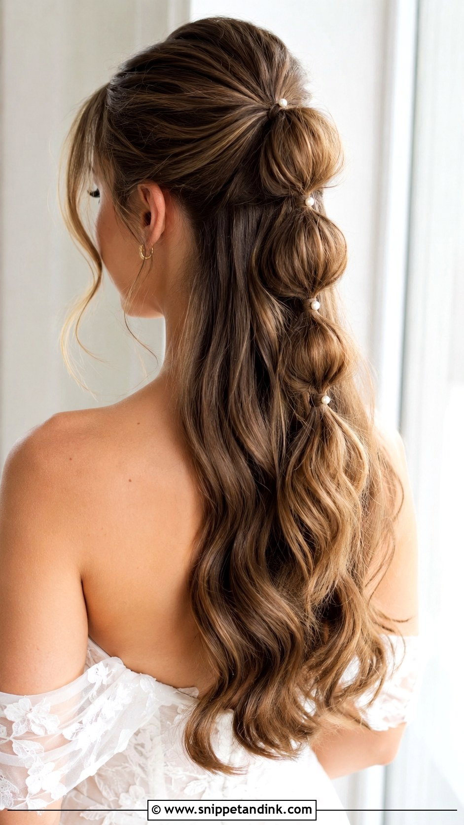 Half Up Bubble Ponytail With Waves - Snippet and Ink - 20 Wedding Hairstyle Down Ideas