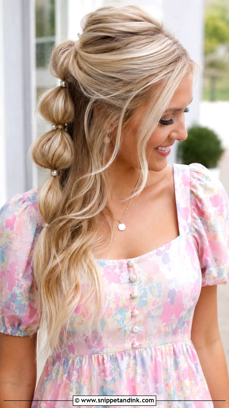 Half Up Bubble Ponytail - Snippet and Ink - 20 Hairstyles for Medium Length Hair Wedding Guest