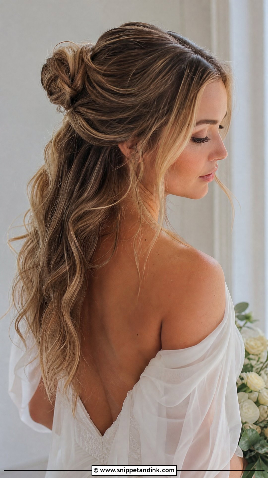 Half Up Bun Bridal Hairstyle - Snippet and Ink - 20 Half-Up Bridal Hairstyles