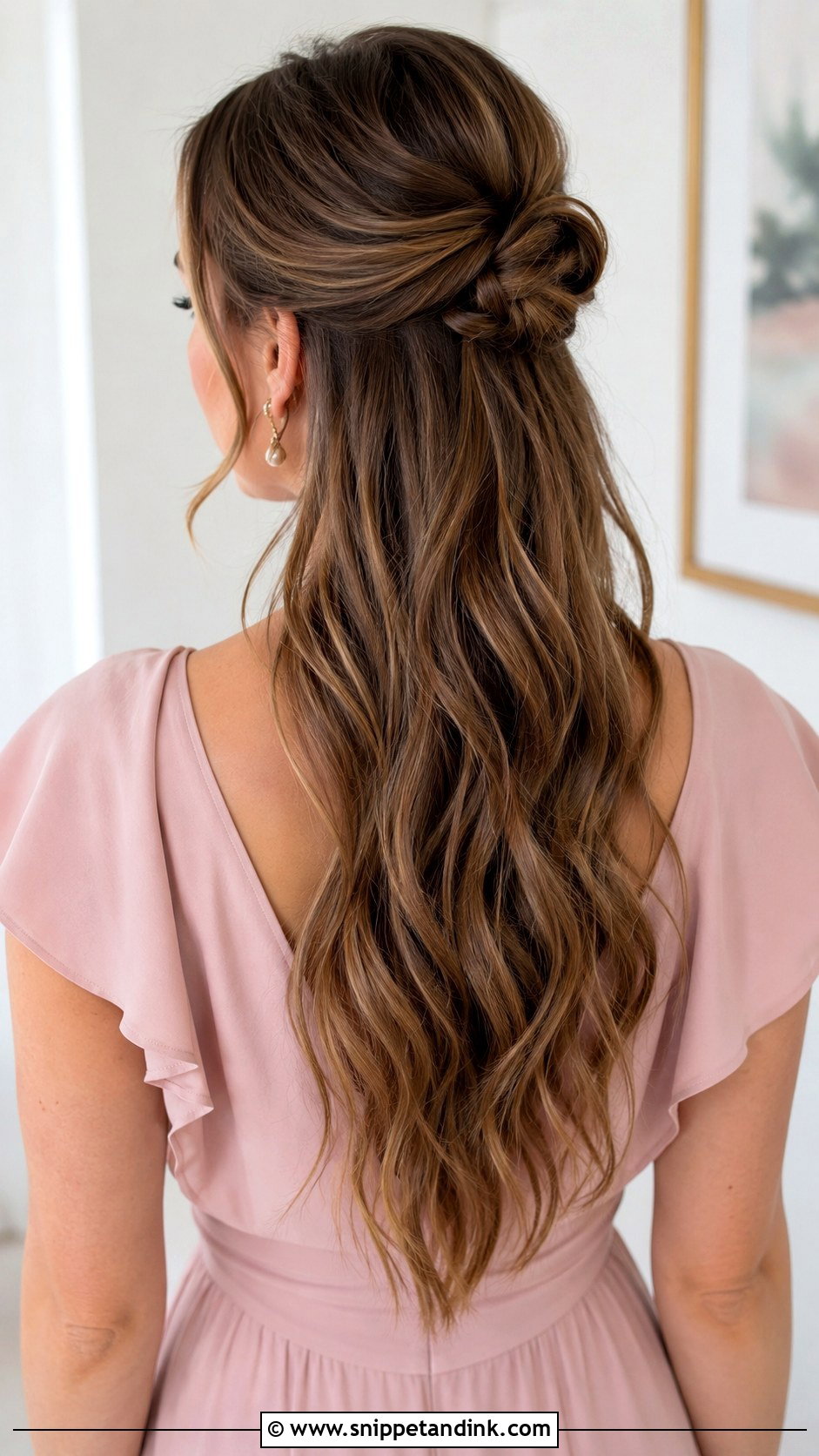 Half Up Bun For Long Hair - Snippet and Ink - 15 Upstyles for Long Hair Wedding Guest Ideas