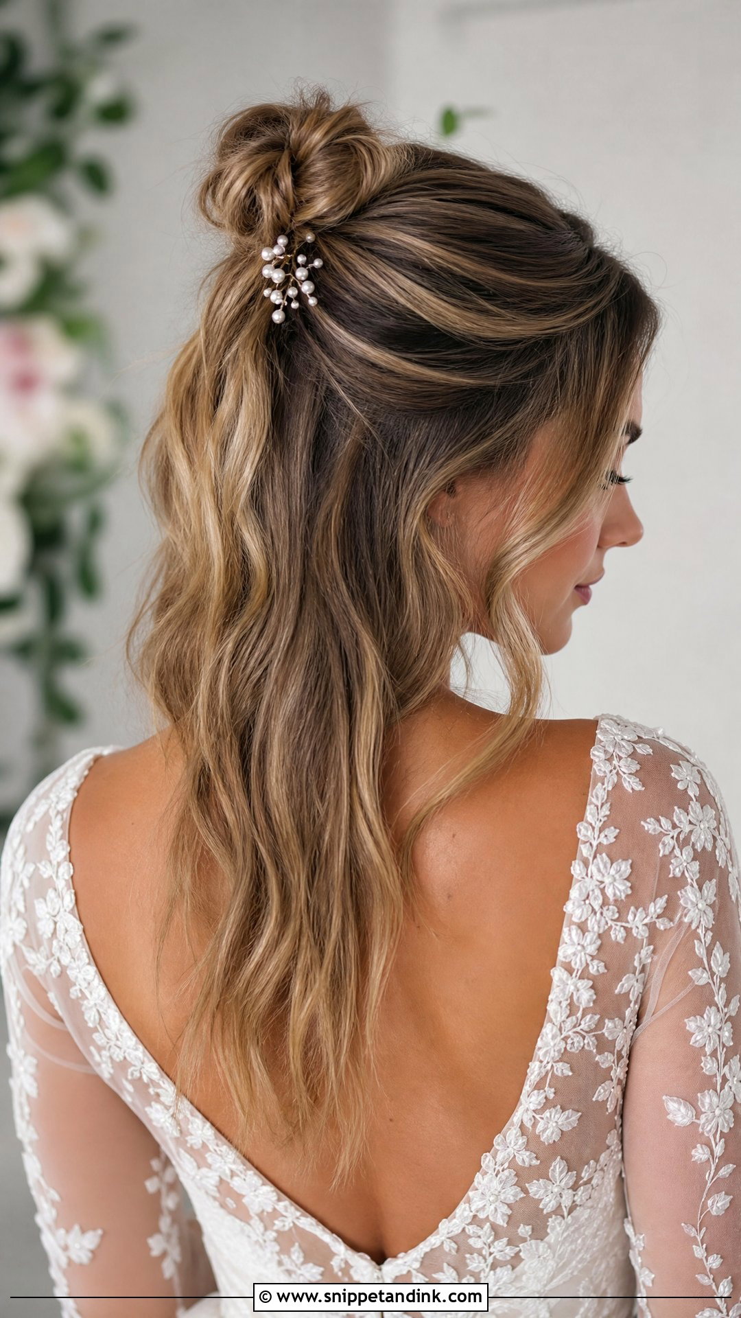 Half Up Bun Wedding Hairstyle - Snippet and Ink - 20 Wedding Day Hair for Bride Ideas