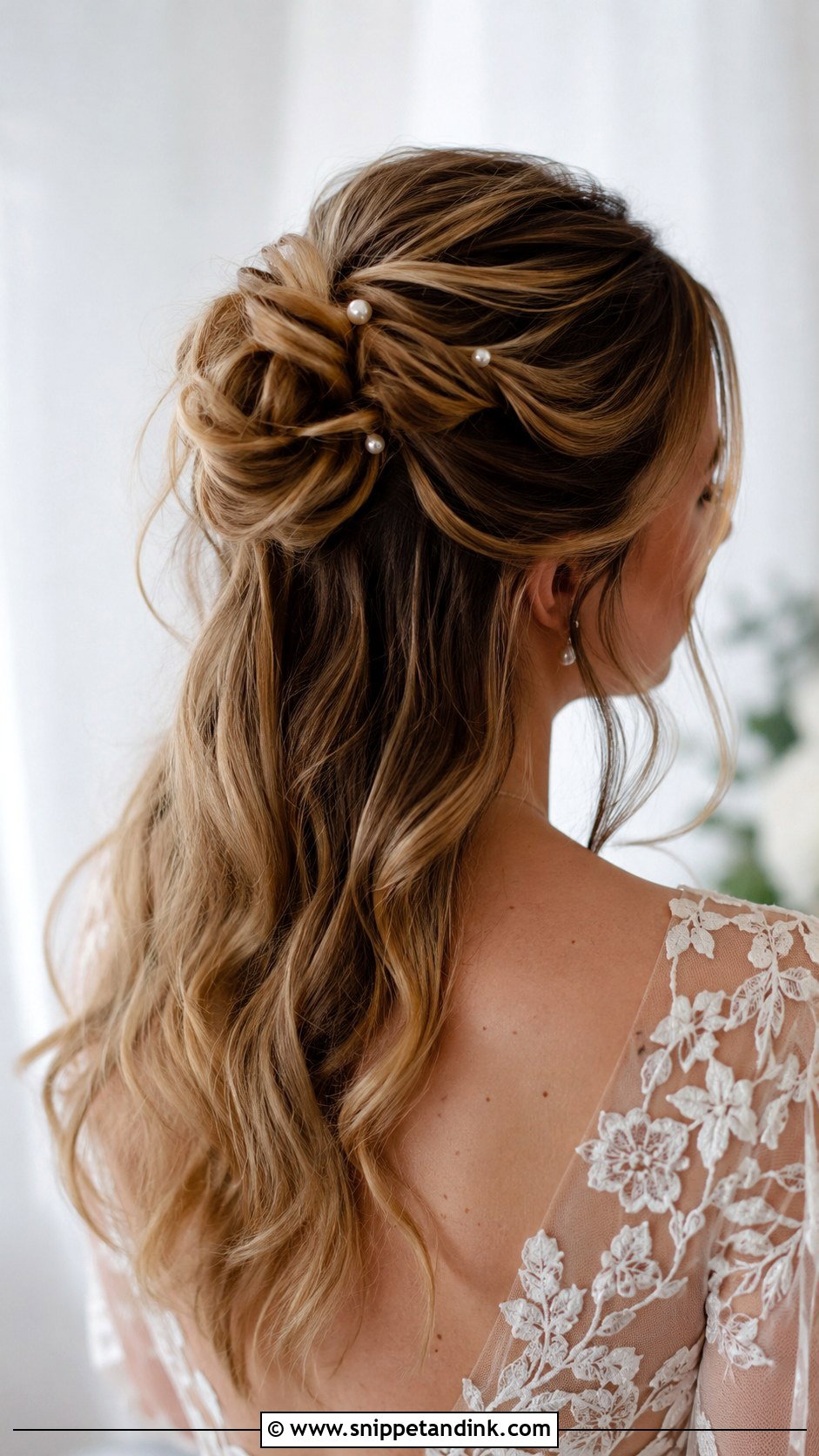 Half Up Bun Wedding Hairstyle - Snippet and Ink - 25 Elegant Half-Up Half-Down Wedding Hair Ideas
