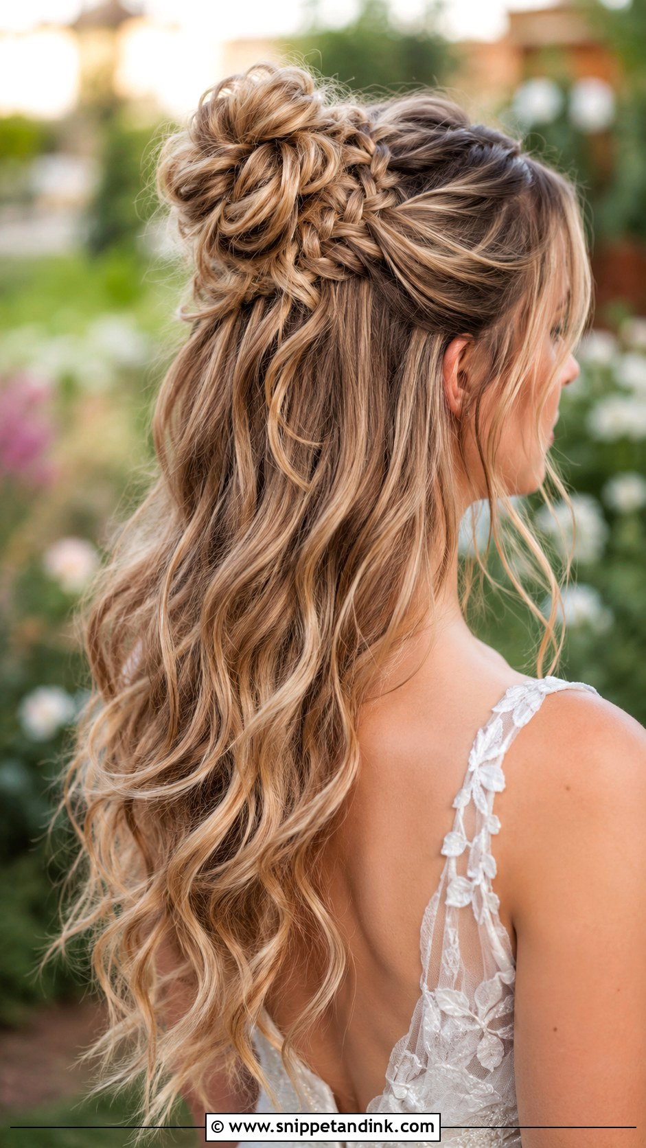 Half Up Bun Wedding Hairstyle - Snippet and Ink - 30 Wedding Hair Bun Ideas