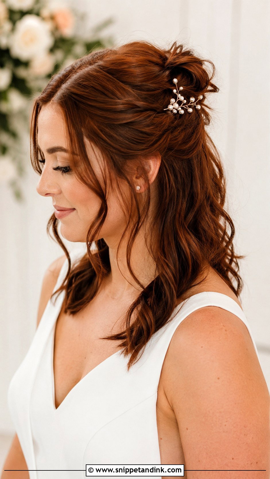 Half Up Bun Wedding Hairstyle For Medium Hair - Snippet and Ink - 15 Half-Up Bun Wedding Hairstyles