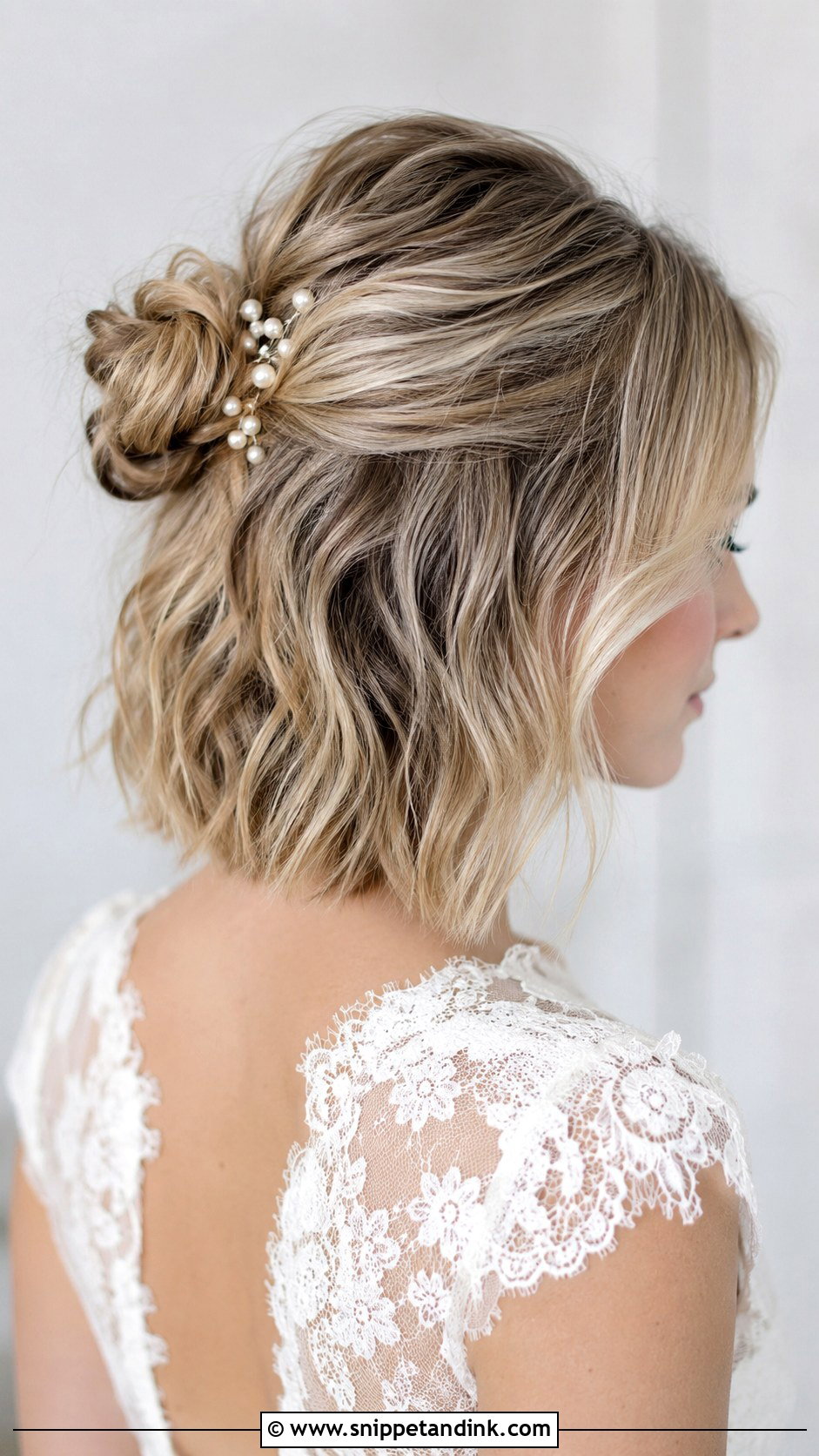Half Up Bun Wedding Hairstyle For Short Hair - Snippet and Ink - 15 Half-Up Bun Wedding Hairstyles