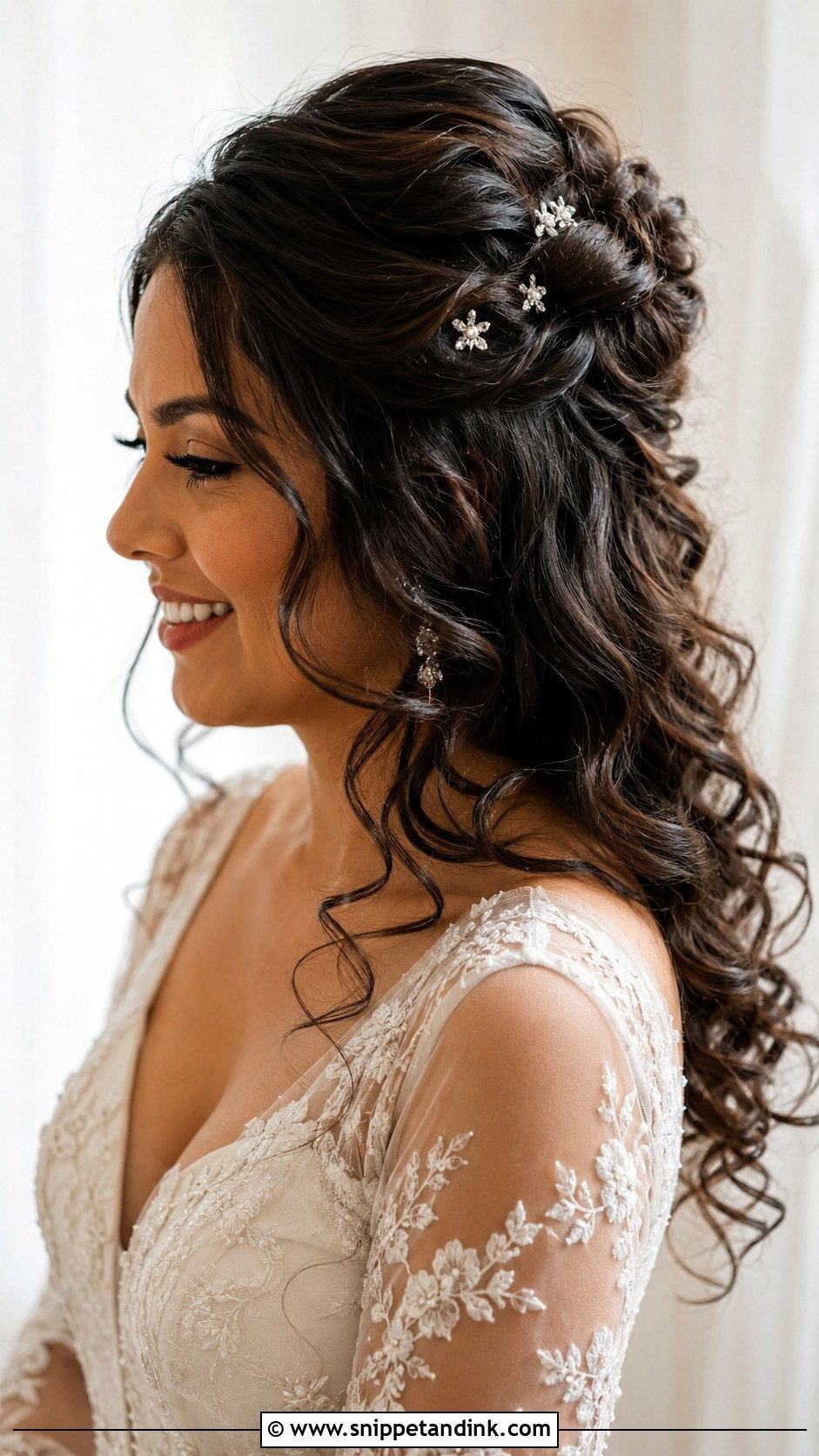 Half Up Bun Wedding Hairstyle With Curls - Snippet and Ink - 15 Half-Up Bun Wedding Hairstyles