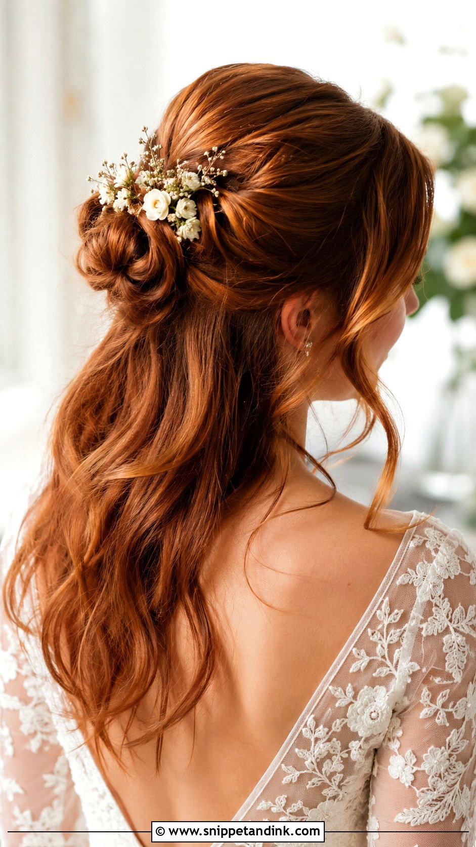 Half Up Bun Wedding Hairstyle With Flowers - Snippet and Ink - 15 Half-Up Bun Wedding Hairstyles
