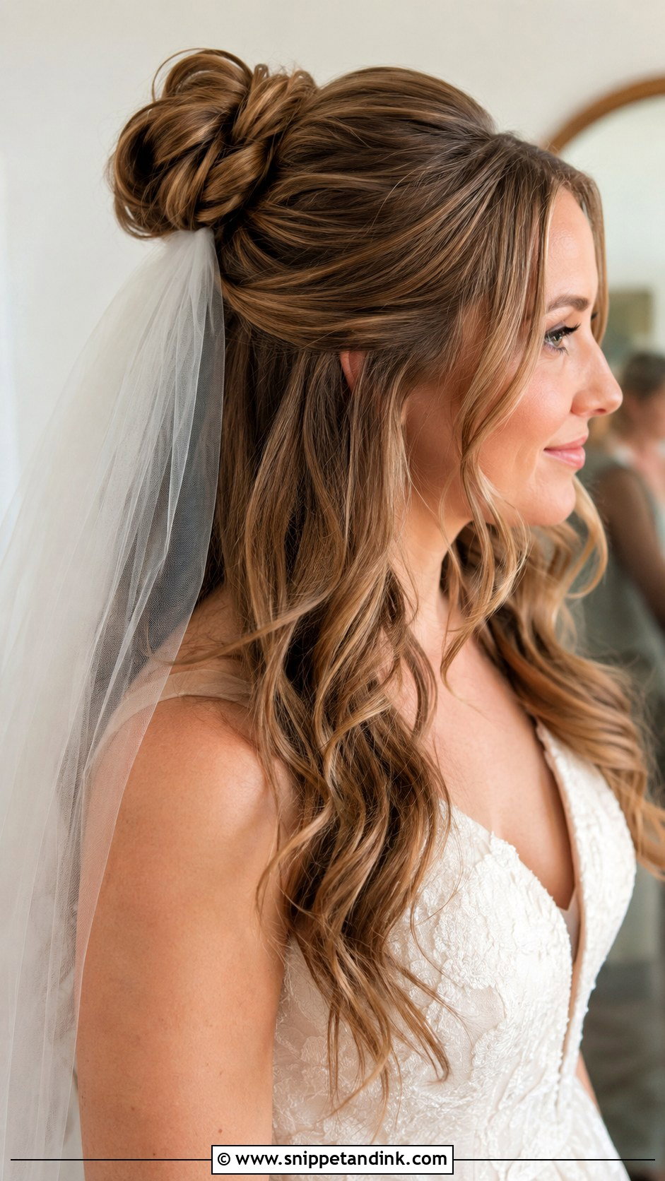 Half Up Bun Wedding Hairstyle With Veil - Snippet and Ink - 15 Half-Up Bun Wedding Hairstyles