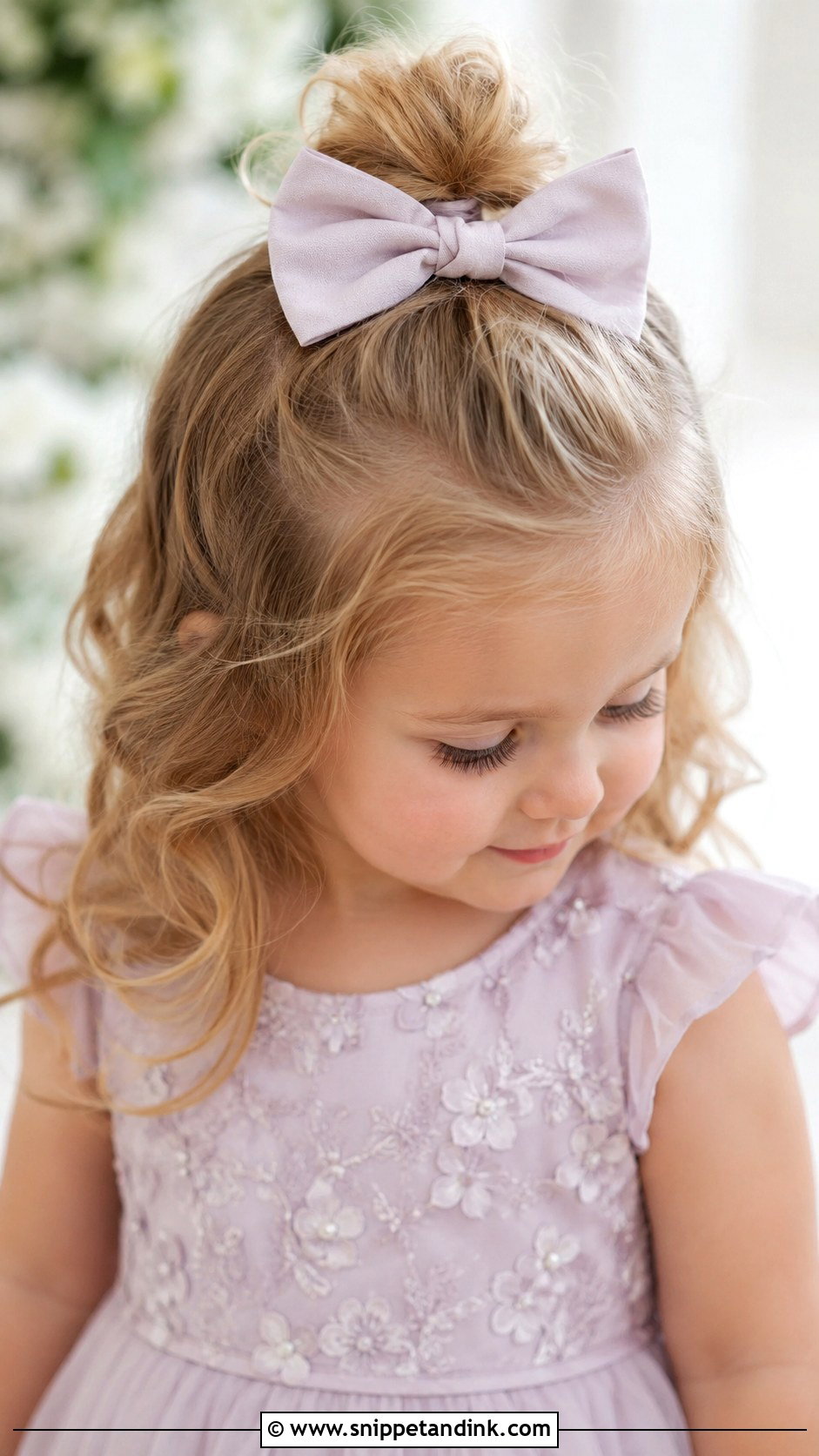 Half Up Bun With Bow - Snippet and Ink - 25 Toddler Wedding Hair Ideas