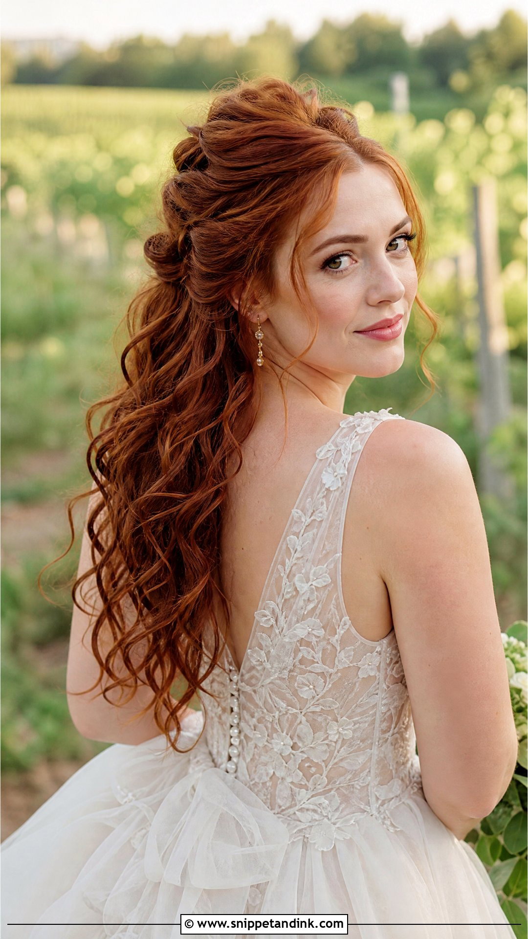Half Up Bun With Cascading Curls - Snippet and Ink - 20 Half-Up Bun Wedding Hair Ideas