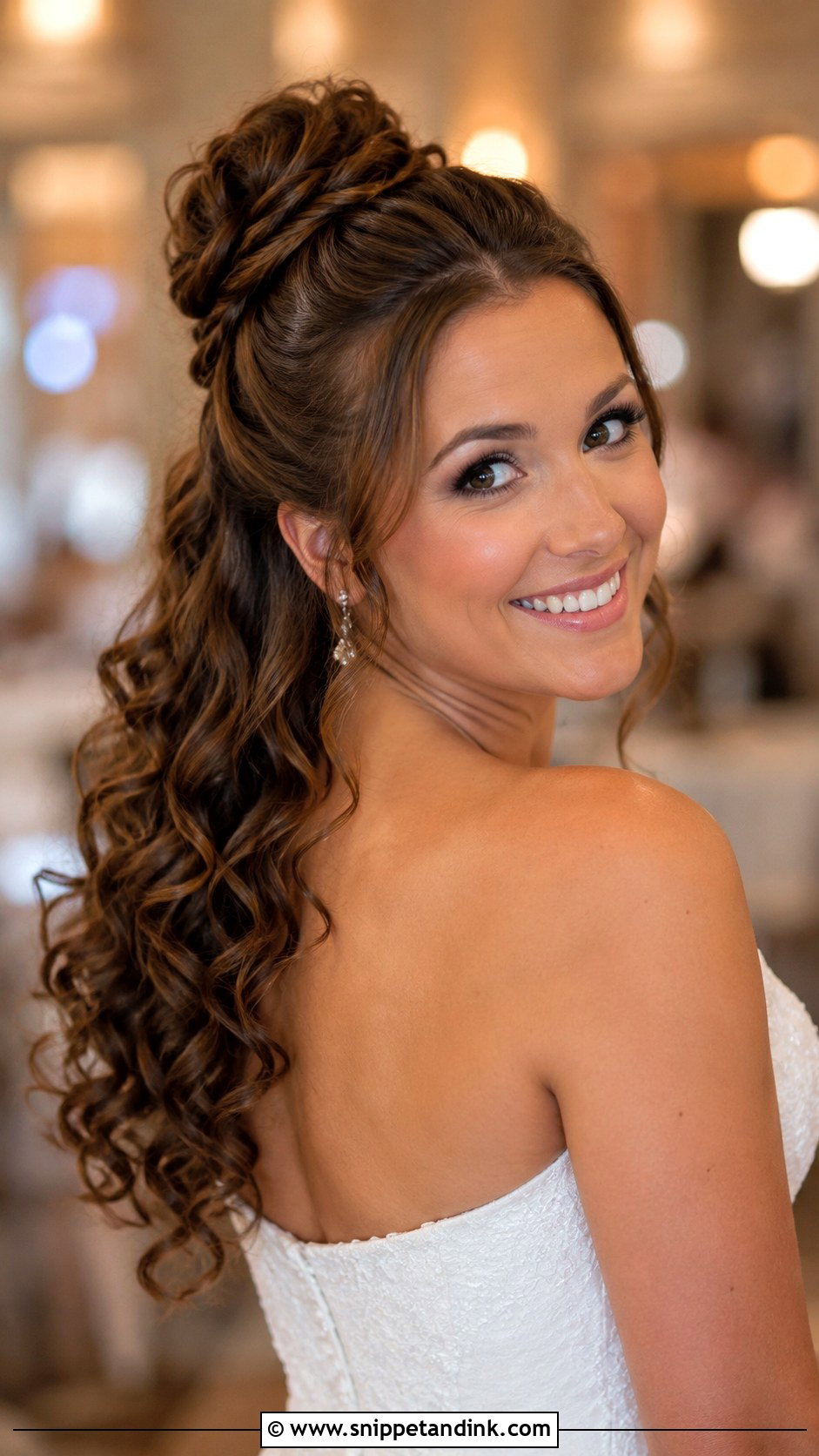 Half Up Bun With Curls - Snippet and Ink - 25 Medium Length Half-Up Half-Down Wedding Hair Ideas