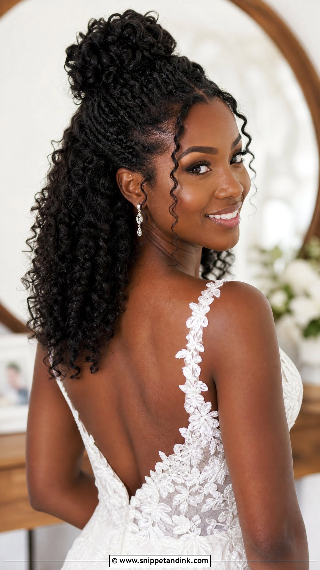Half Up Bun With Curly Hair - Snippet and Ink - 20 Half-Up Bun Wedding Hair Ideas