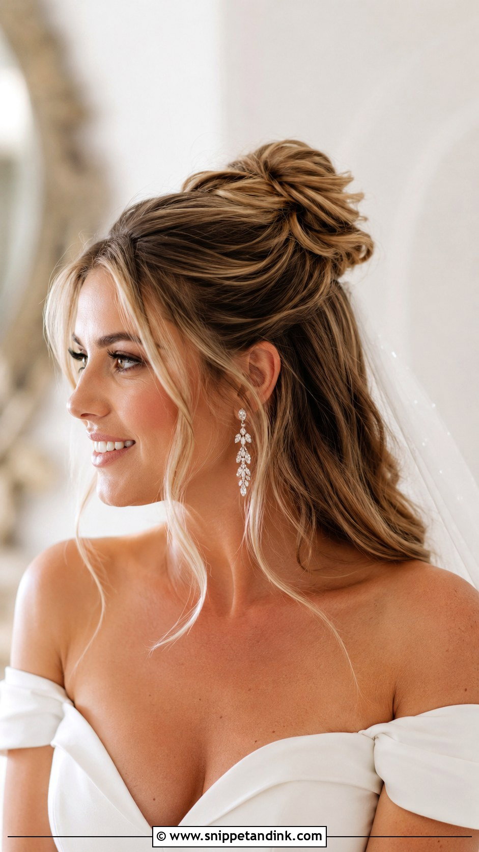 Half Up Bun With Face Framing Pieces - Snippet and Ink - 25 Half-Up Half-Down Wedding Hair Front Pic Ideas