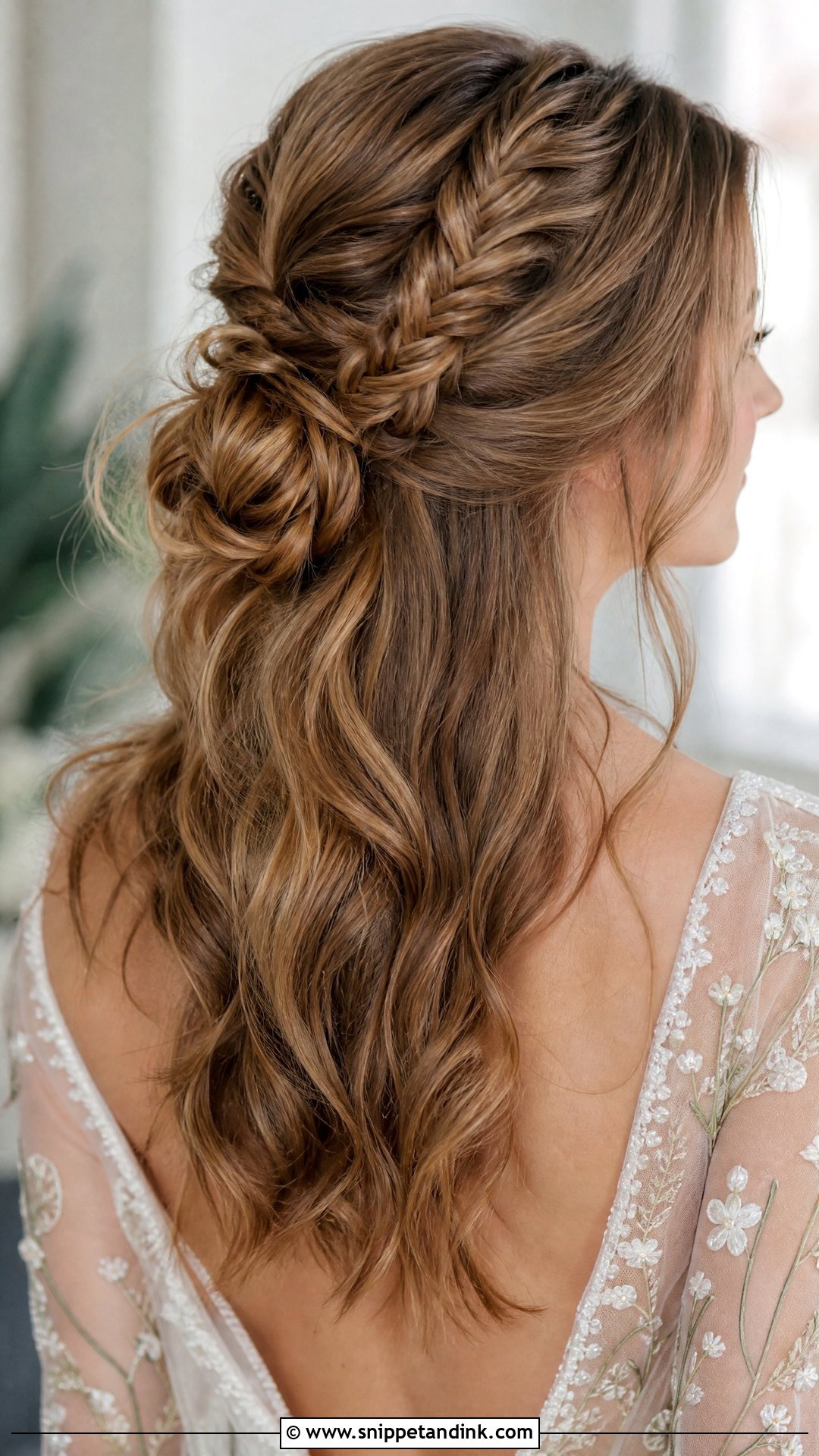 Half Up Bun With Fishtail Braid - Snippet and Ink - 20 Half-Up Half-Down Bun Wedding Hair Ideas