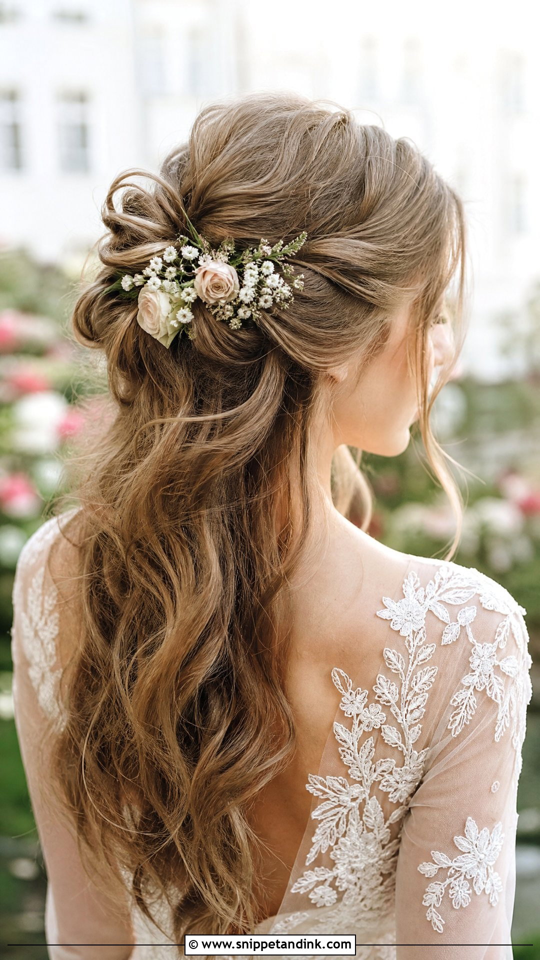 Half Up Bun With Flowers - Snippet and Ink - 20 Half-Up Bun Wedding Hair Ideas