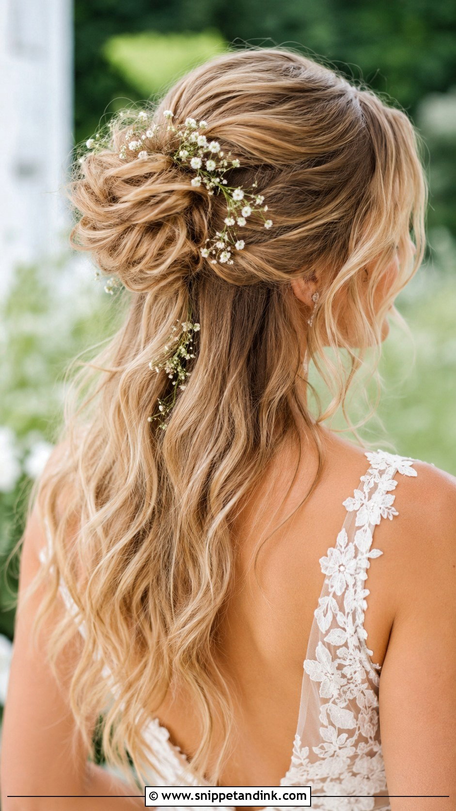Half Up Bun With Hair Down Wedding Style - Snippet and Ink - 35 Wedding Hair Down Ideas