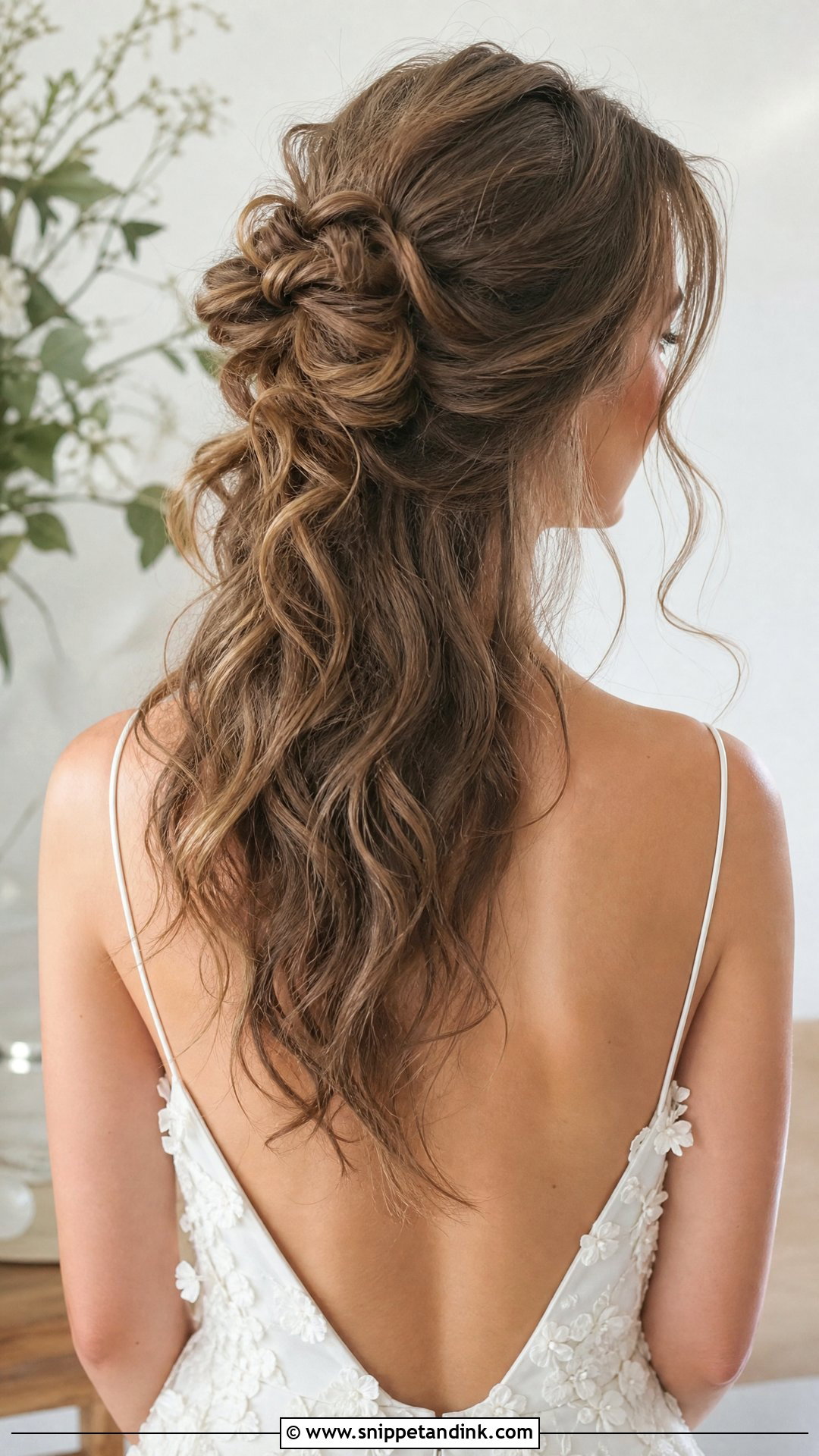 Half Up Bun With Loose Curls - Snippet and Ink - 20 Simple Long Hair Wedding Hairstyles