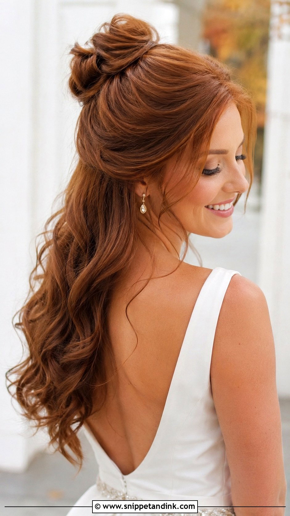 Half Up Bun With Loose Curls - Snippet and Ink - 20 Mid Length Bridal Half-Up Half-Down Hair Ideas