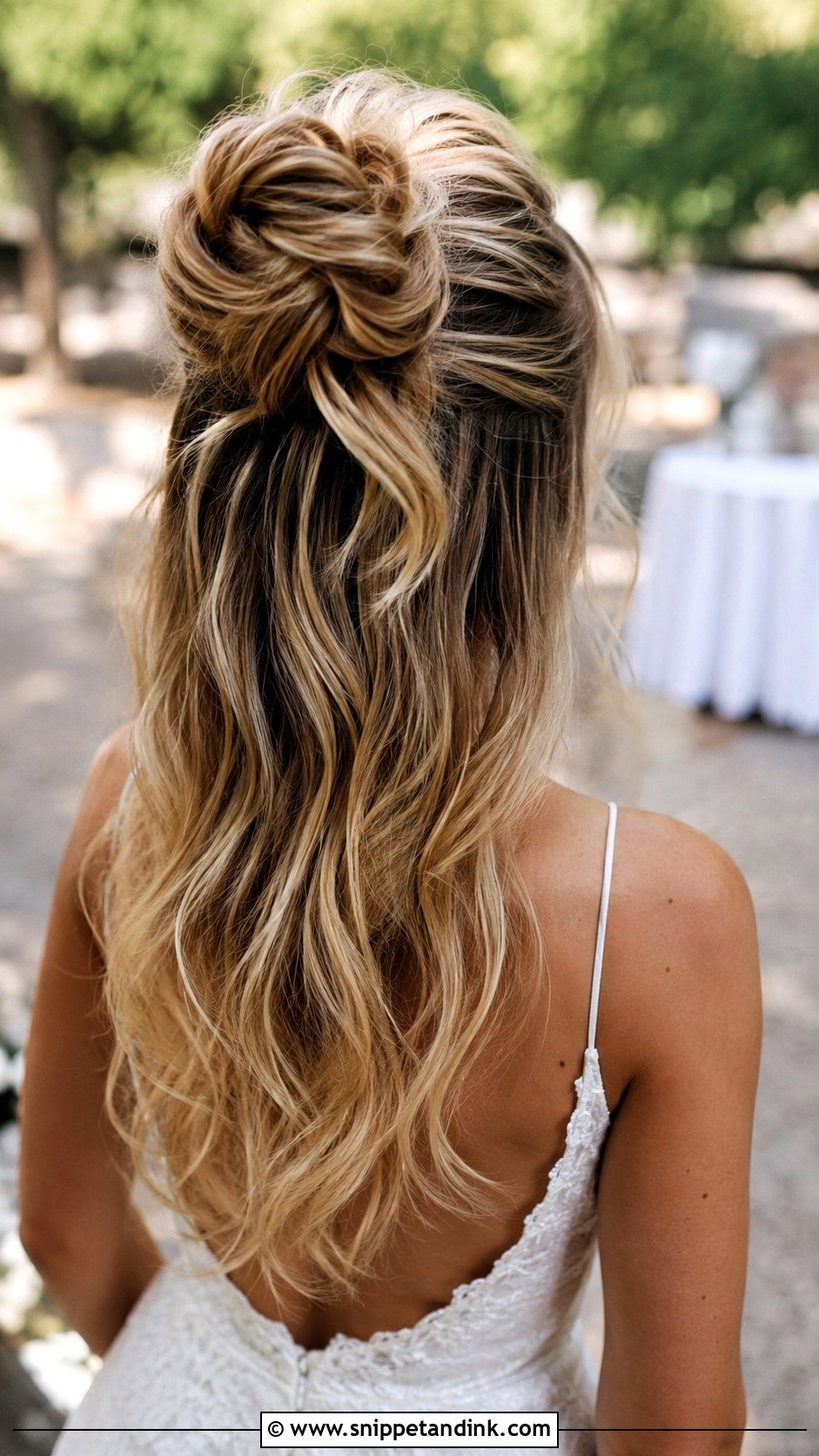 Half Up Bun With Loose Ends - Snippet and Ink - 20 Wedding Party Hairstyles for Medium Hair