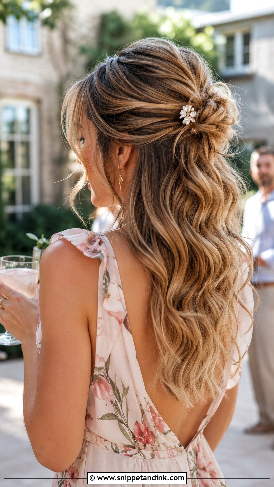 Half Up Bun With Loose Ends - Snippet and Ink - 20 Wedding Guest Bun Hairstyles