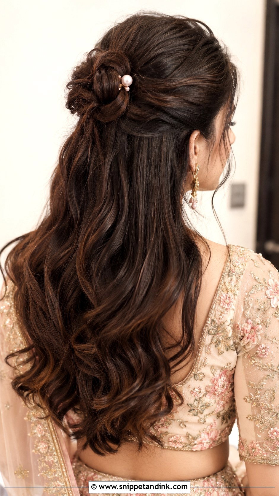 Half Up Bun With Loose Hair - Snippet and Ink - 25 Easy Simple Medium Length Hair Hairstyles for Indian Weddings