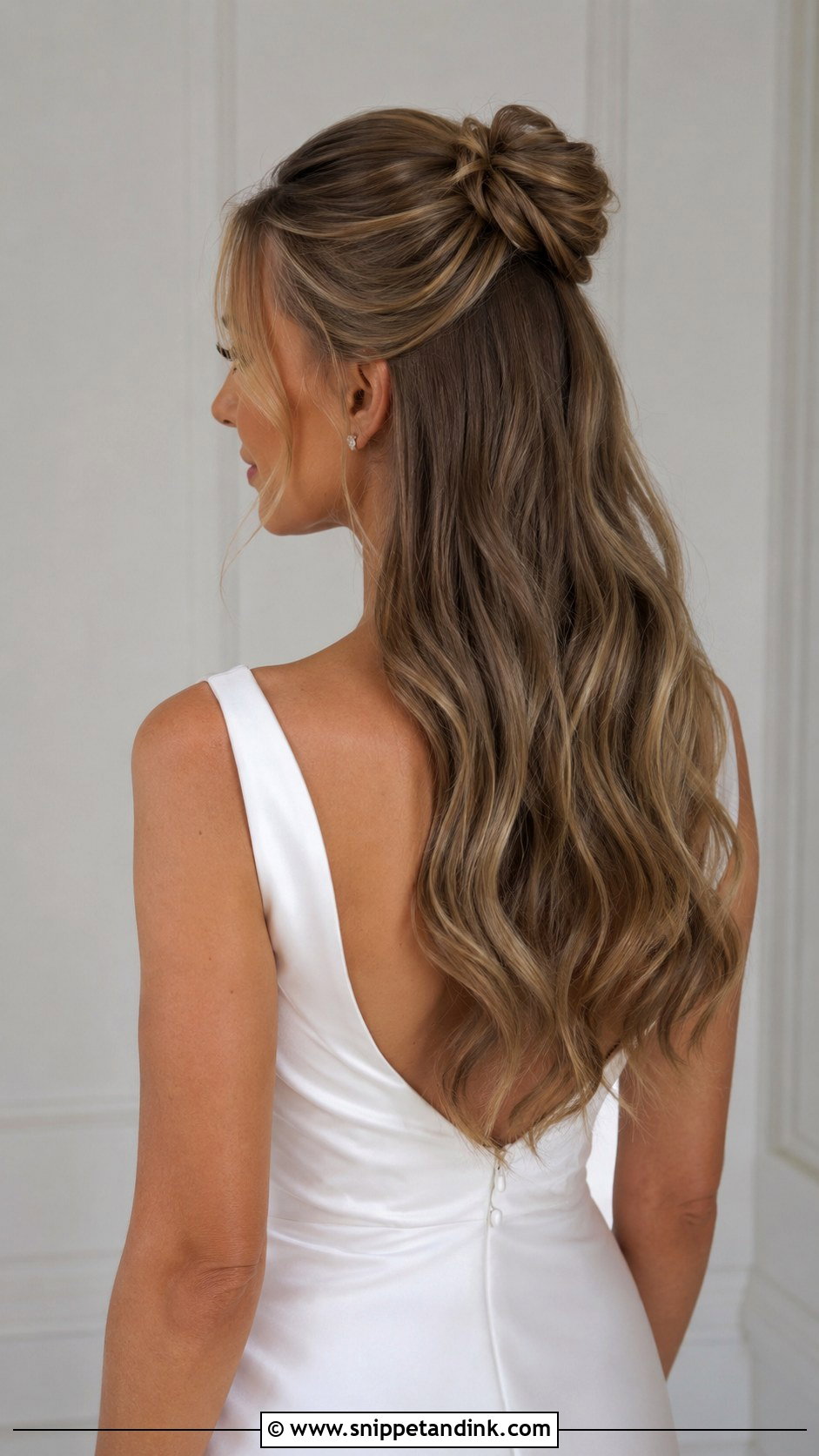 Half Up Bun With Loose Waves - Snippet and Ink - 35 Bridal Half-Up Half-Down Hair Ideas