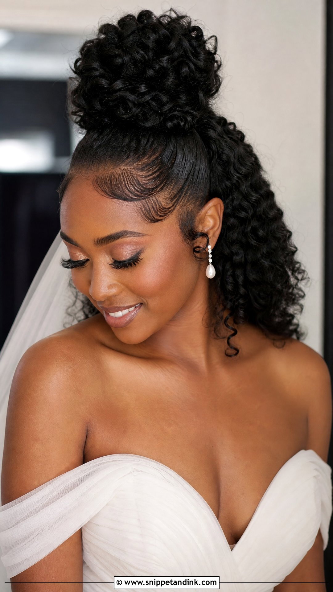 Half Up Bun With Natural Curls - Snippet and Ink - 20 Black Half-Up Half-Down Wedding Hair Ideas