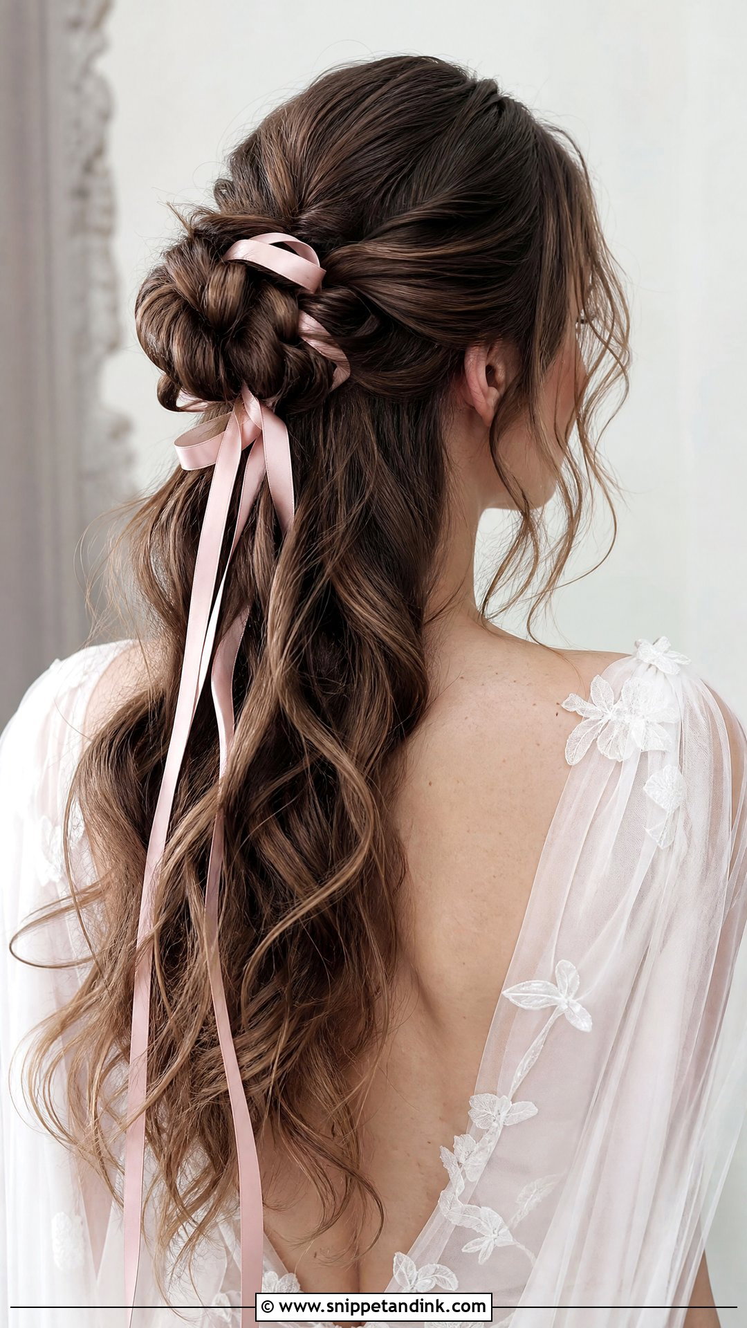 Half Up Bun With Ribbon Detail - Snippet and Ink - 20 Half-Up Half-Down Bun Wedding Hair Ideas