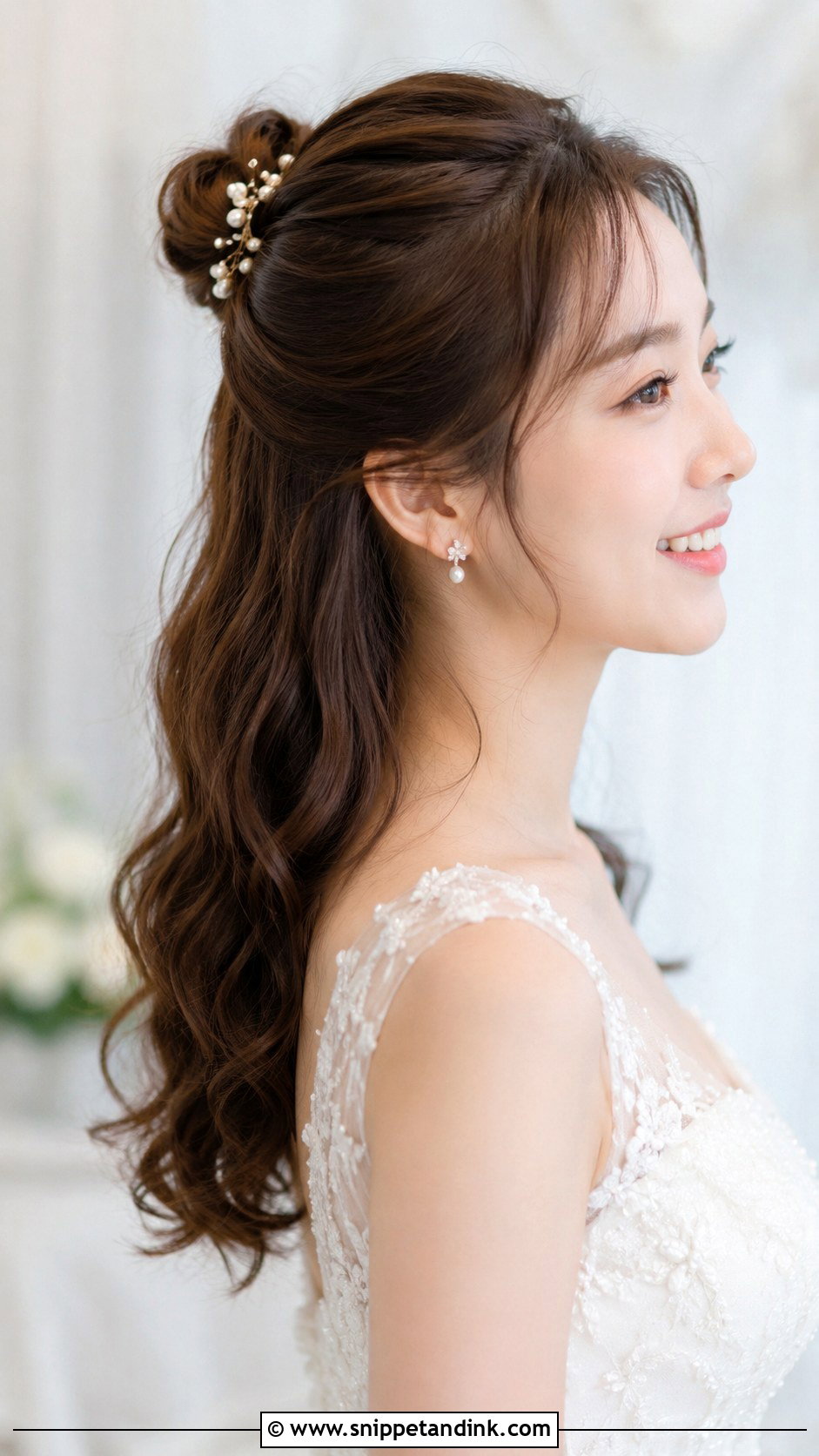 Half Up Bun With Soft Curls - Snippet and Ink - 30 Korean Wedding Hair Ideas