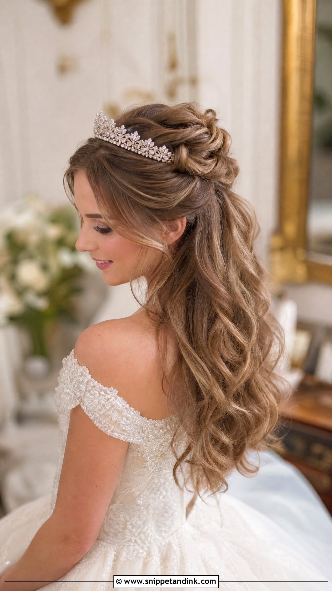 Half Up Bun With Tiara - Snippet and Ink - 20 Half-Up Half-Down Bun Wedding Hair Ideas