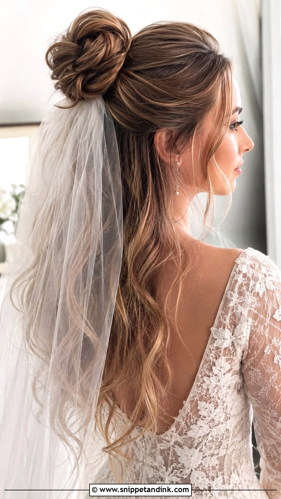 Half Up Bun With Veil Underneath - Snippet and Ink - 25 Veil Under Updo Ideas