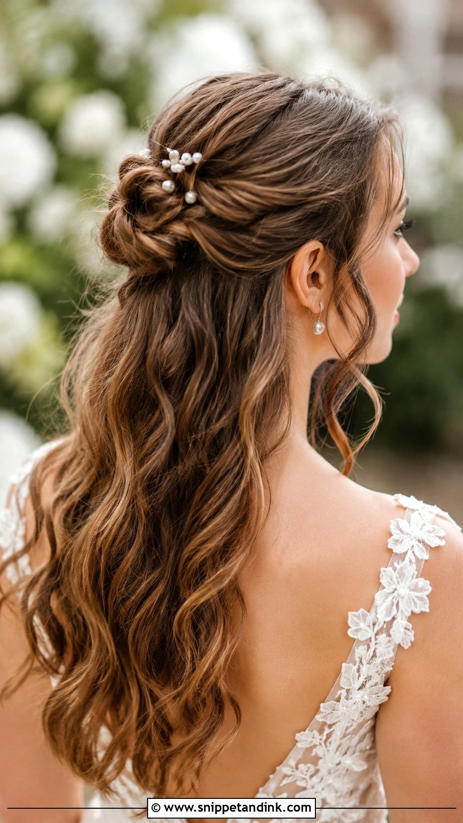 Half Up Bun With Waves - Snippet and Ink - 25 Hairstyles for Medium Length Hair for Wedding