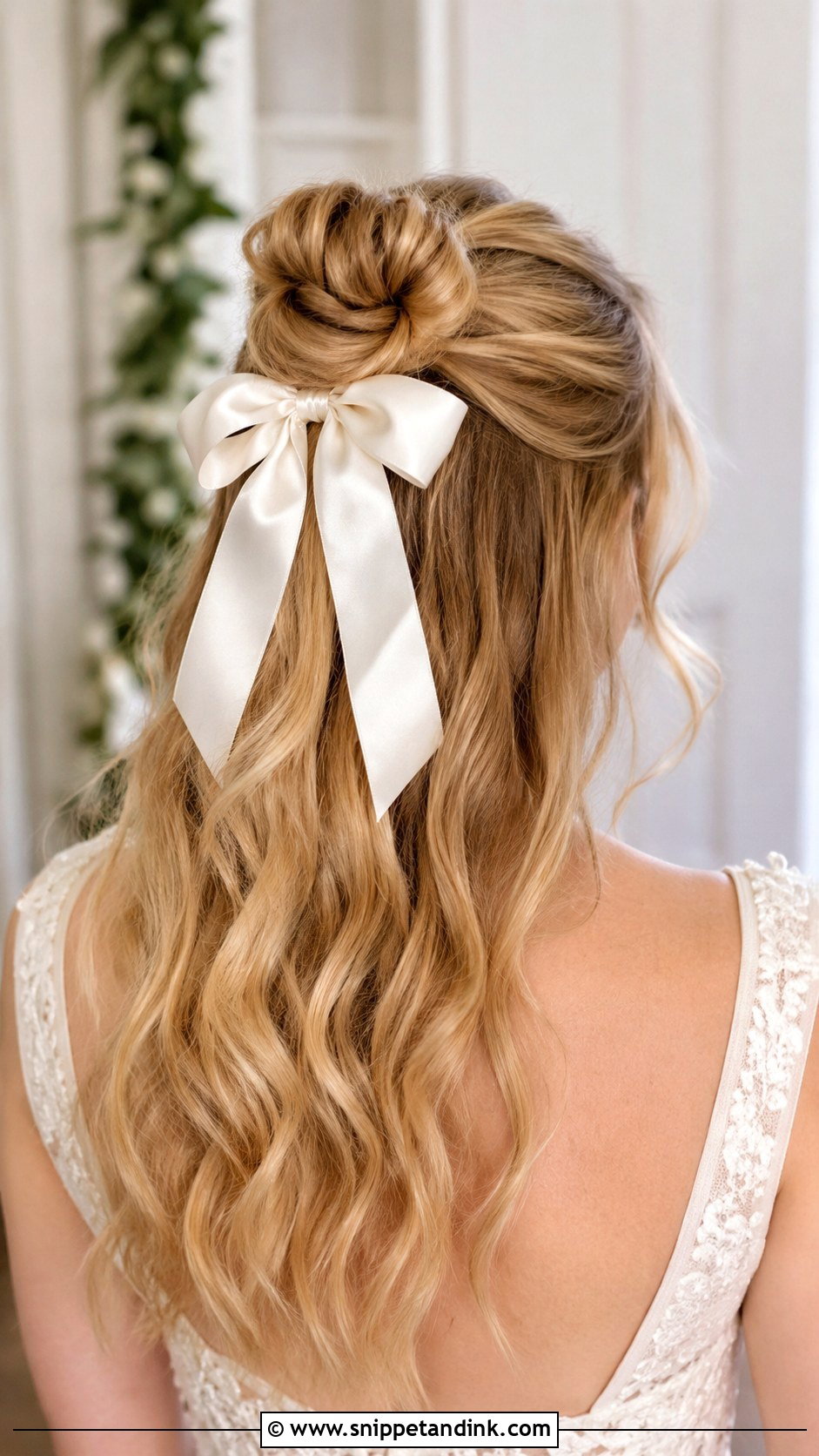 Half Up Bun With a Bow - Snippet and Ink - 20 Wedding Hair with Bow Ideas