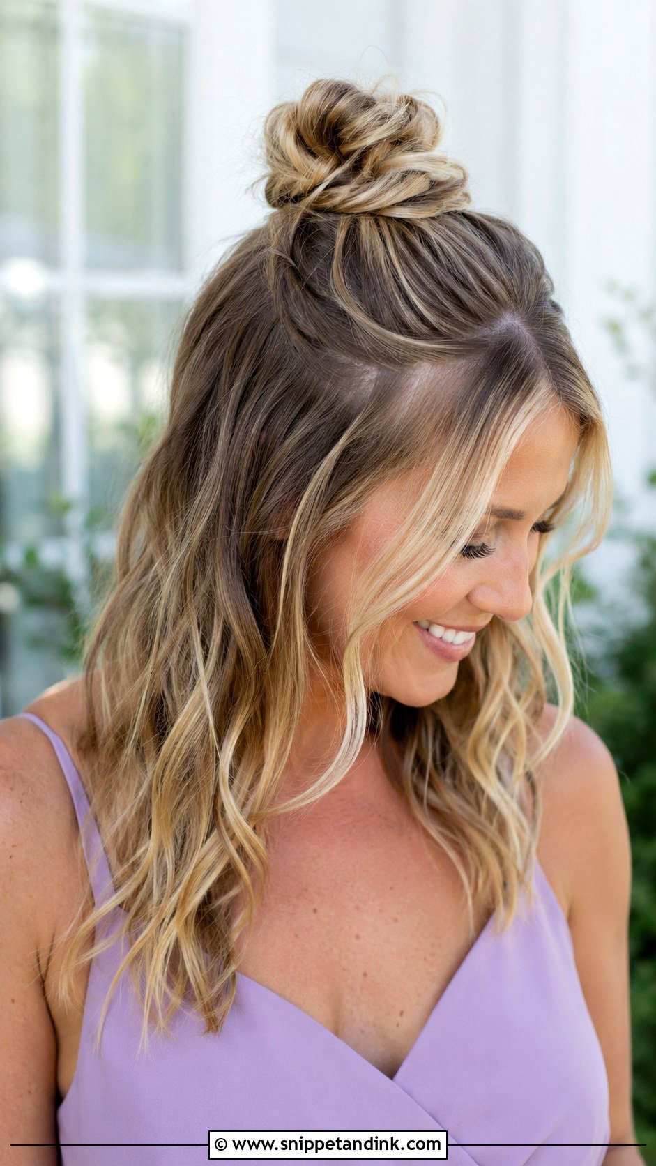 Half Up Bun for Wedding Guest - Snippet and Ink - 20 Bun Hairstyles for Wedding Guest