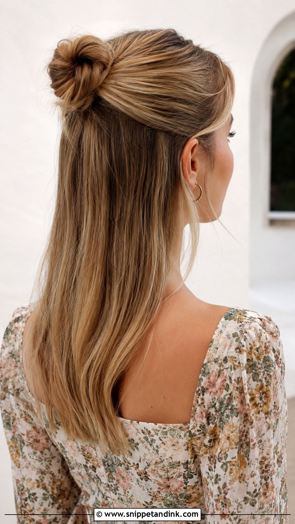 Half Up Bun for Wedding Guest - Snippet and Ink - 20 Easy Half-Up Half-Down Hair Wedding Guest Hairstyle Ideas