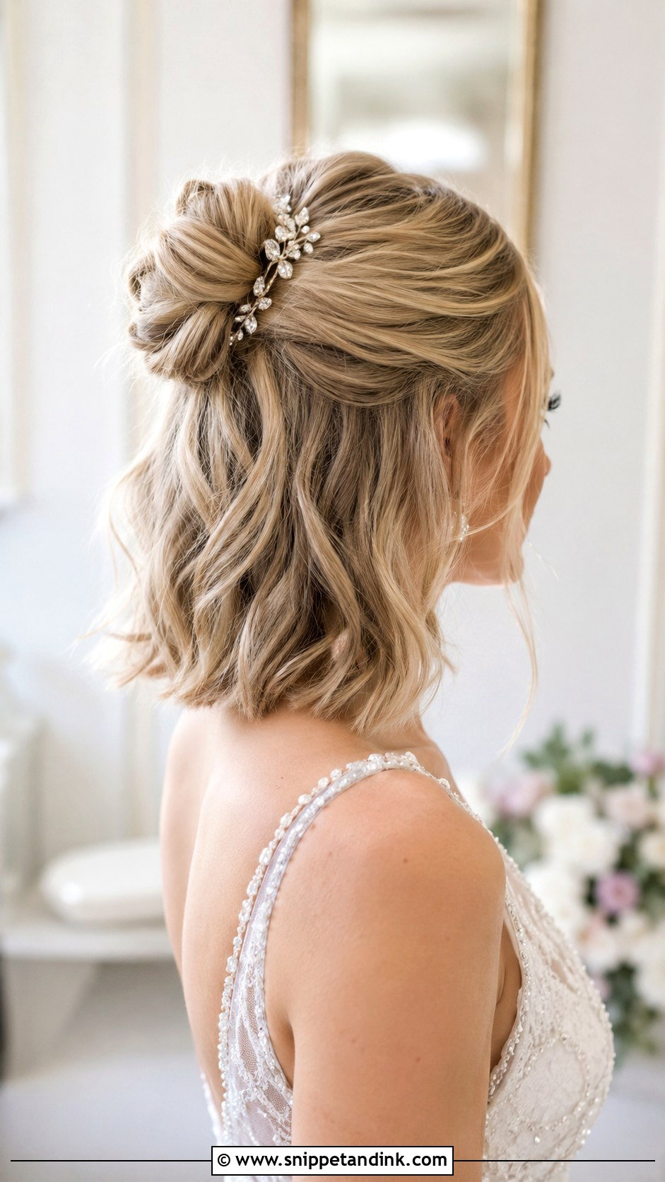 Half Up Bun on Short Hair - Snippet and Ink - 30 Short Half-Up Half-Down Wedding Hair Ideas