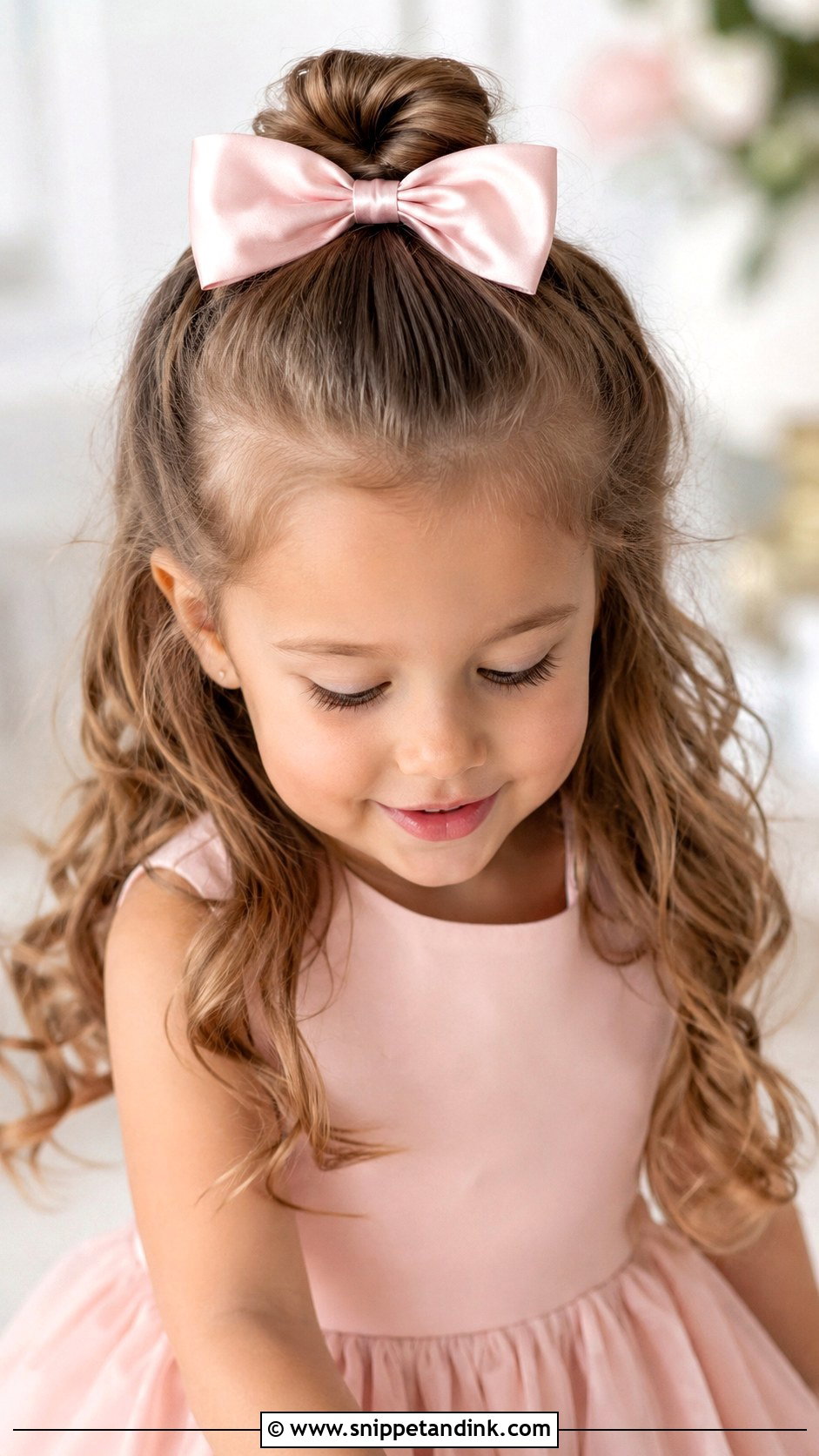Half Up Bun with Bow - Snippet and Ink - 25 Kids Wedding Hairstyles