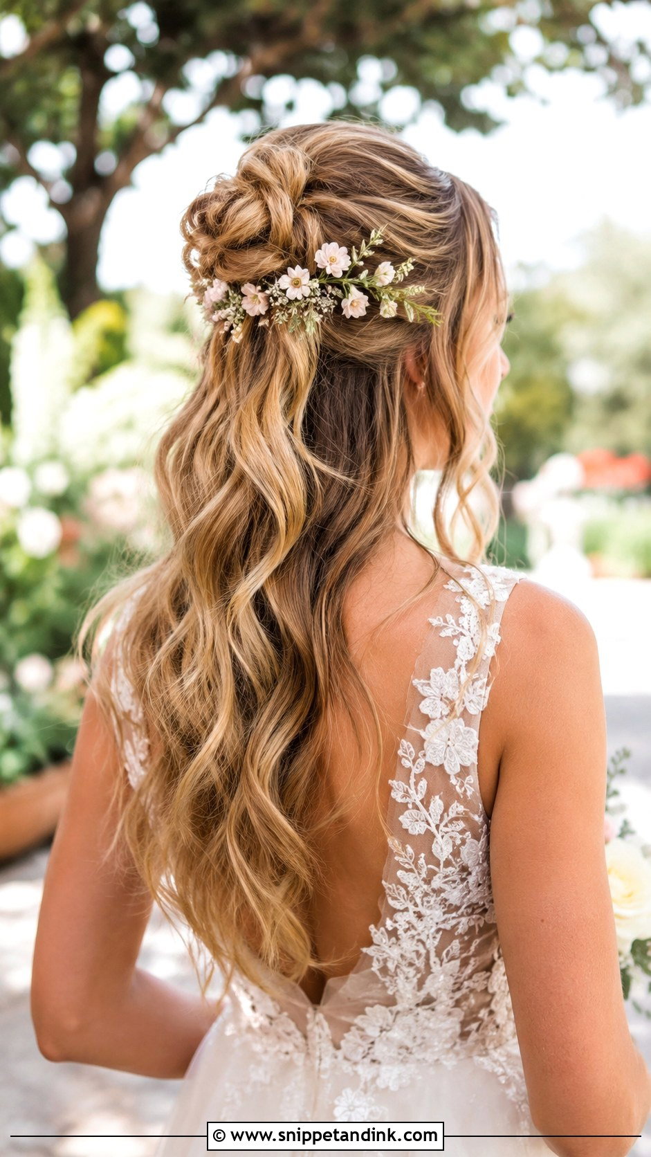 Half Up Bun with Flowers - Snippet and Ink - 20 Bridal Hair Buns with Flowers