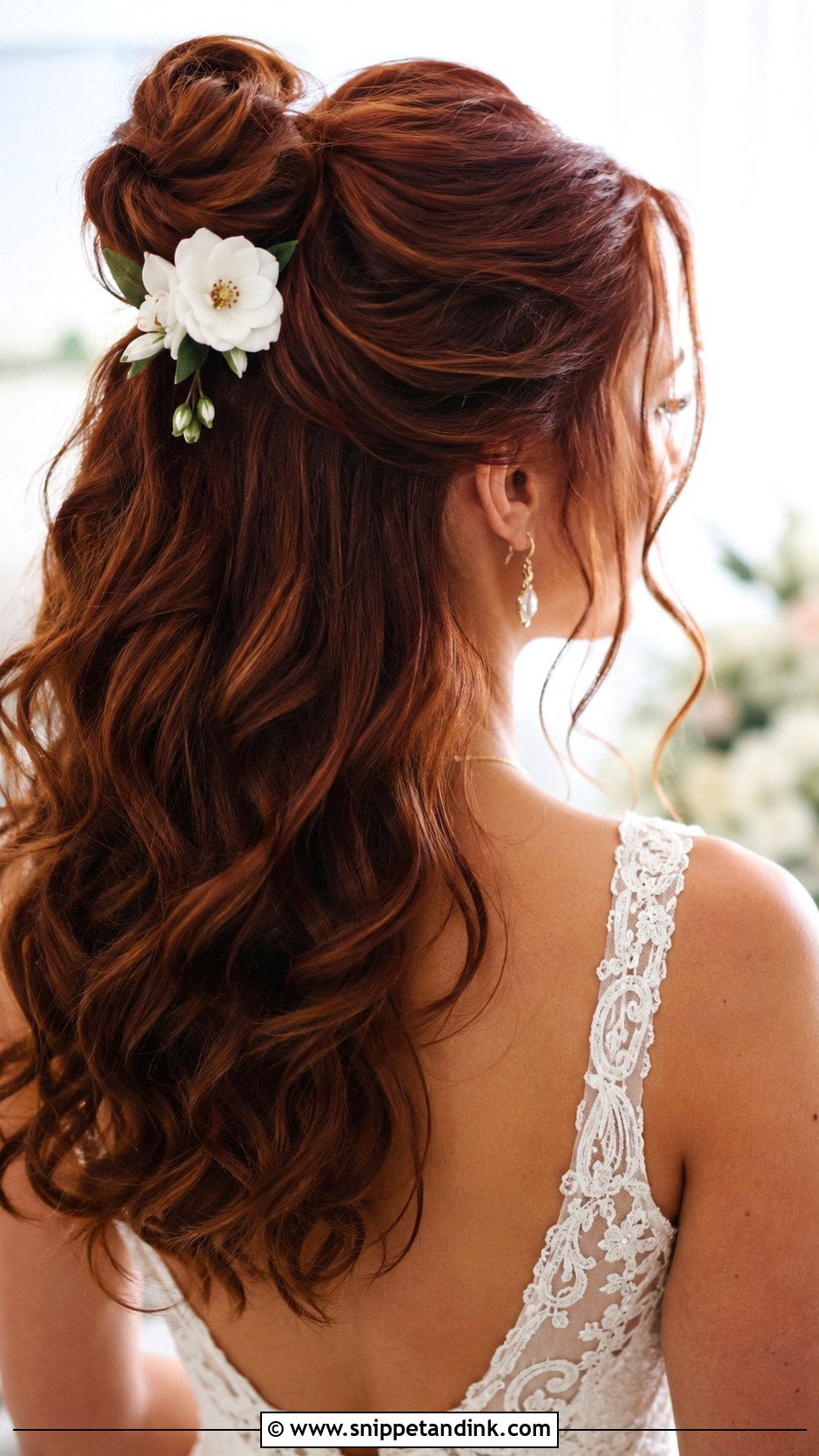 Half Up Bun with Soft Waves - Snippet and Ink - 25 Medium Length Half-Up Bridal Hair Ideas