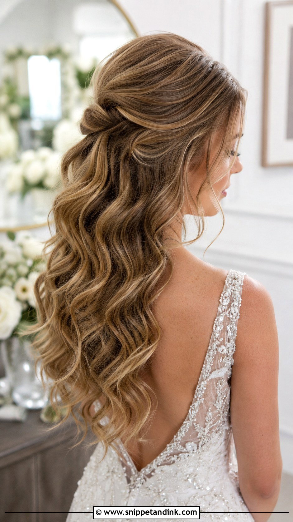 Half Up Cascading Waves Wedding Hair - Snippet and Ink - 25 Romantic Half-Up Wedding Hair Ideas