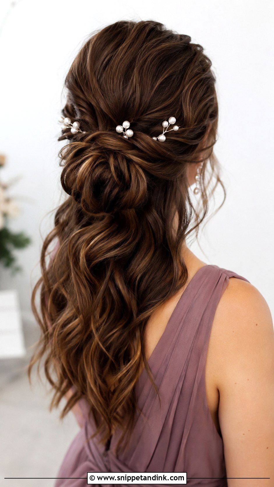 Half Up Chignon With Cascading Waves - Snippet and Ink - 25 Half-Up Mother of the Bride Hair Ideas